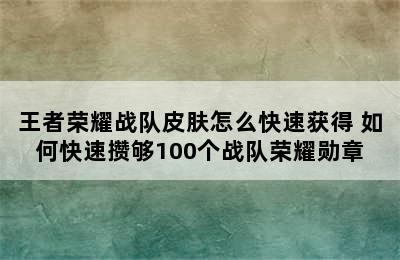 王者荣耀战队皮肤怎么快速获得 如何快速攒够100个战队荣耀勋章